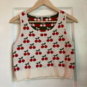 NWOT Cherry Patterned Knit Cropped Sleeveless Top
